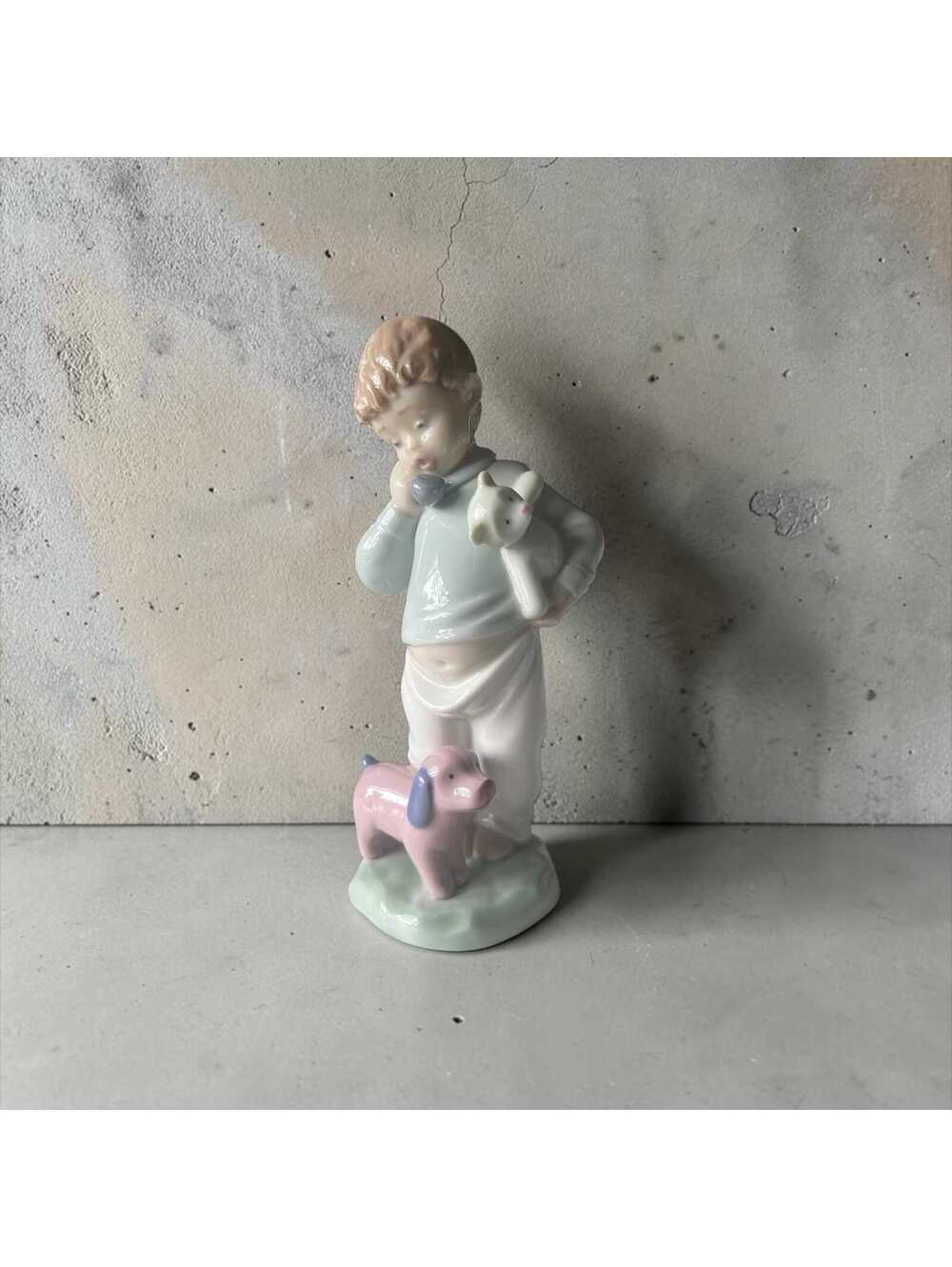 Vintage Nao by Lladró Porcelain Figurine: Boy with Dog on Telephone (1987)
